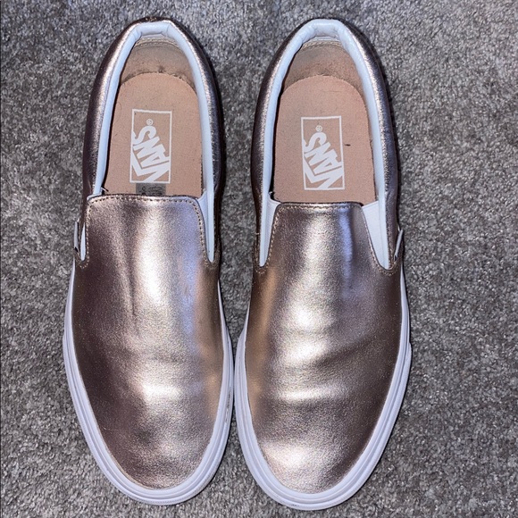 light grey and rose gold vans